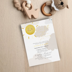 Invitation En Aluminium Ray of Sunshine Nuages Baby shower neutre entre le