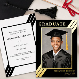 Invitation En Aluminium Rayures Modernes Photo de Promotion Noir et Or