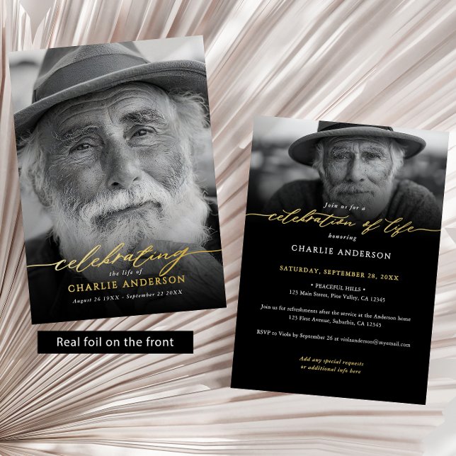 Invitation En Aluminium Real Foil Elegant Celebration of Life 2-Photo (Créateur téléchargé)