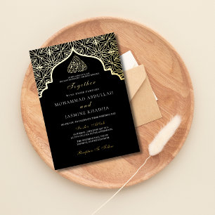 Invitation En Aluminium Real foil Gold Black Masjid Libellé Mariage musulm