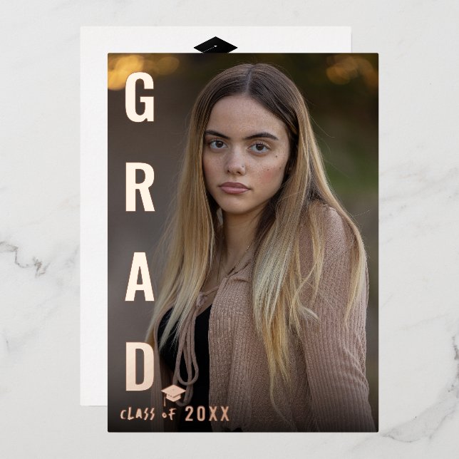 Invitation En Aluminium Real Foil Moderne GRAD Graduation Photo Party BBQ (Recto/Verso)