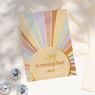 Invitation En Aluminium Real Foil Retro Sun Super Fille fête d'anniversair