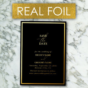 Invitation En Aluminium Real Gold Foil Black & Gold Wedding Enregistrer la