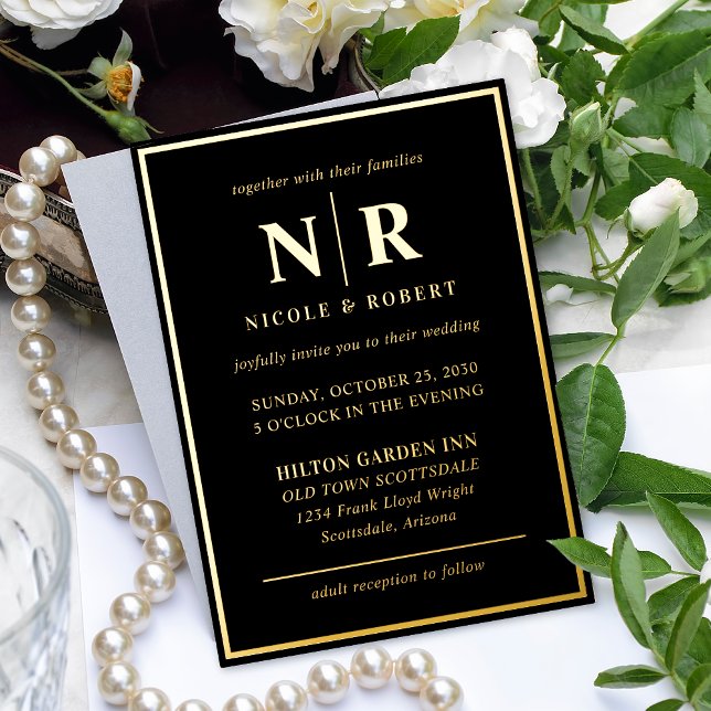 Invitation En Aluminium Real Gold Foil Élégant Mariage Monogramme Moderne (Créateur téléchargé)
