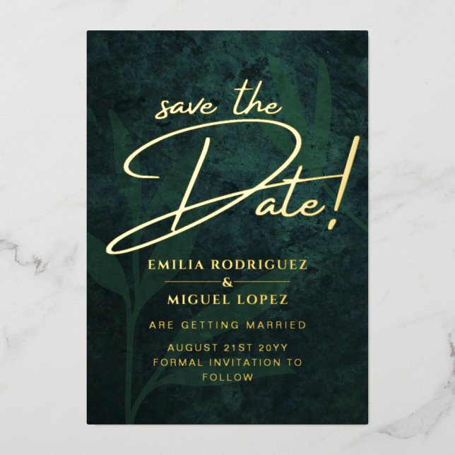 Invitation En Aluminium Real GOLD FOIL Emerald Green Save the Date Mariage (Recto)