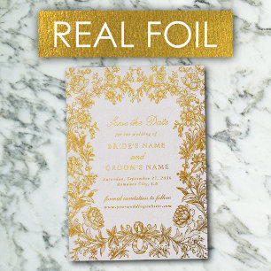 Invitation En Aluminium Real Gold Foil Floral Wedding Enregistrer les cart