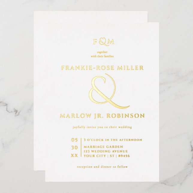 Invitation En Aluminium Real Gold Foil Simple Elegant Mariage blanc (Recto/Verso)