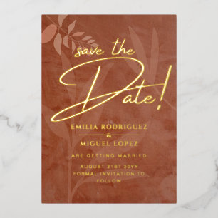 Invitation En Aluminium Real GOLD FOIL Terracotta Enregistrer la date Mari