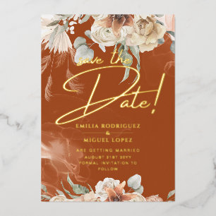 Invitation En Aluminium Real GOLD Foil Terracotta Enregistrer le Mariage d