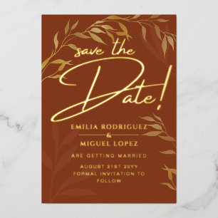 Invitation En Aluminium Real GOLD FOIL Terracotta Enregistrer le Mariage d