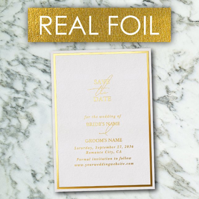 Invitation En Aluminium Real Gold Foil White & Gold Wedding Enregistrer la (Real Gold Foil White & Gold Wedding Save the Date Foil Invitation)