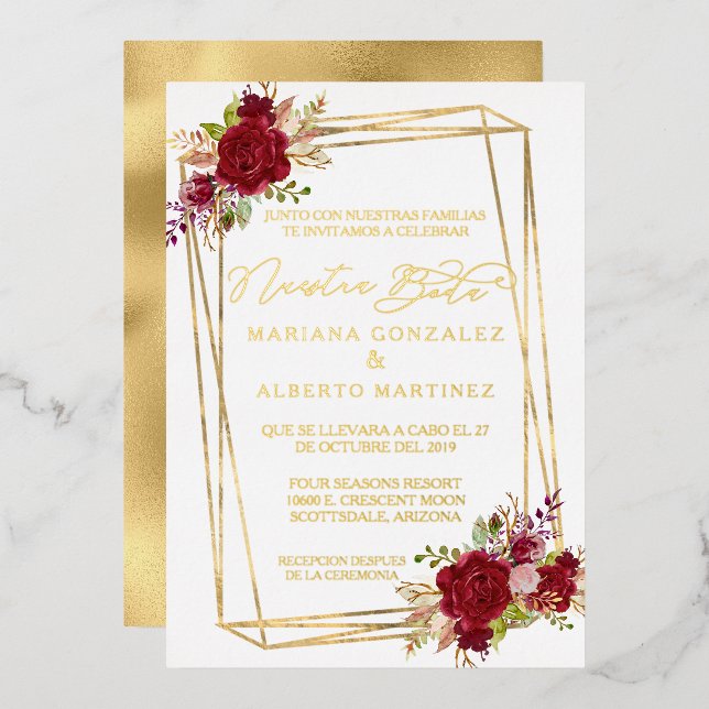 Invitation En Aluminium Real Gold Mariage espagnol Nuestra Boda (Recto/Verso)