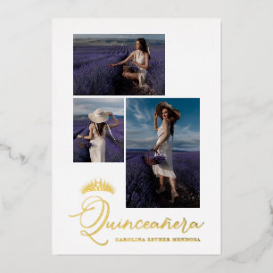 Invitation En Aluminium Real Golden Tiara Minimaliste Quinceañera espagnol