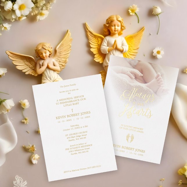 Invitation En Aluminium  Real Golden Wings Beloved Ones Passed Away (Real Golden Fancy Angel Wings Metallic Foil Invitation with Envelope. )