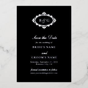 Invitation En Aluminium Real Silver Foil Black Wedding Enregistrer la date
