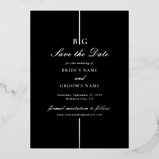 Invitation En Aluminium Real Silver Foil Black Wedding Enregistrer la date (Recto)