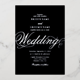 Invitation En Aluminium Real Silver Foil Classic Mariage noir de luxe