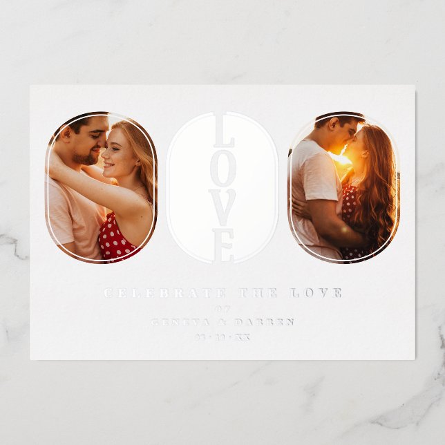 Invitation En Aluminium Real Silver Love Quote Wedding 2 Photos Couple (Recto)