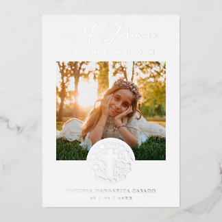 Invitation En Aluminium Real Silver Romantic Floral Wreath Photo