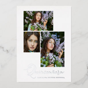Invitation En Aluminium Real Silver Simple Quinceañera Espagnol 3 Photos