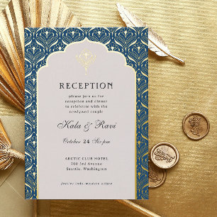 Invitation En Aluminium Réception de mariage Art Déco Fleur de Lotus en or