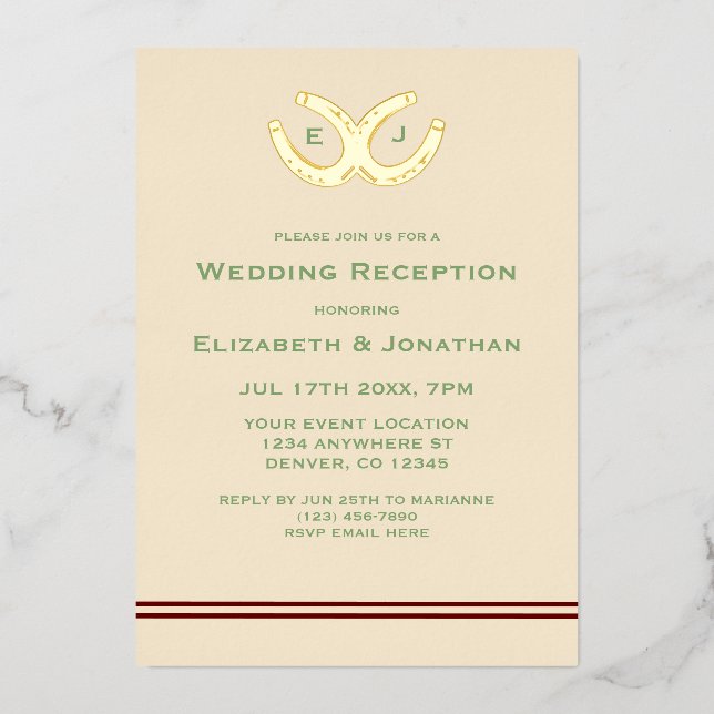 Invitation En Aluminium Réception de mariage aux fers à cheval occidentaux (Recto)