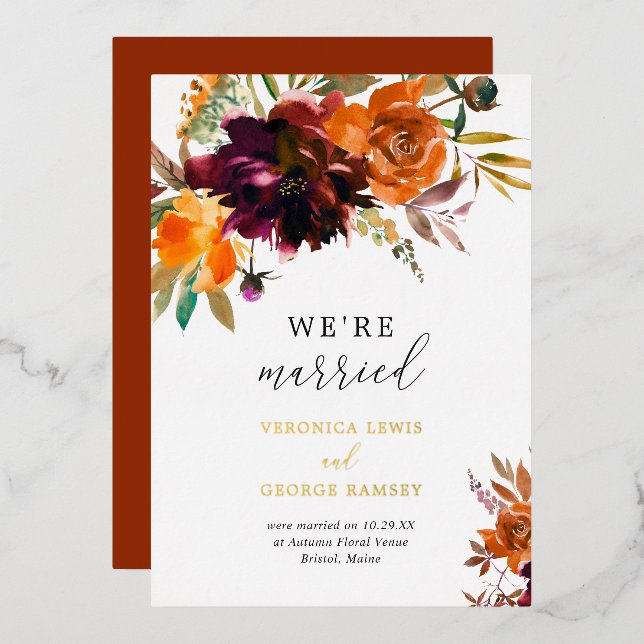 Invitation En Aluminium Réception de mariage élégante avec fleurs rustique (Recto/Verso)