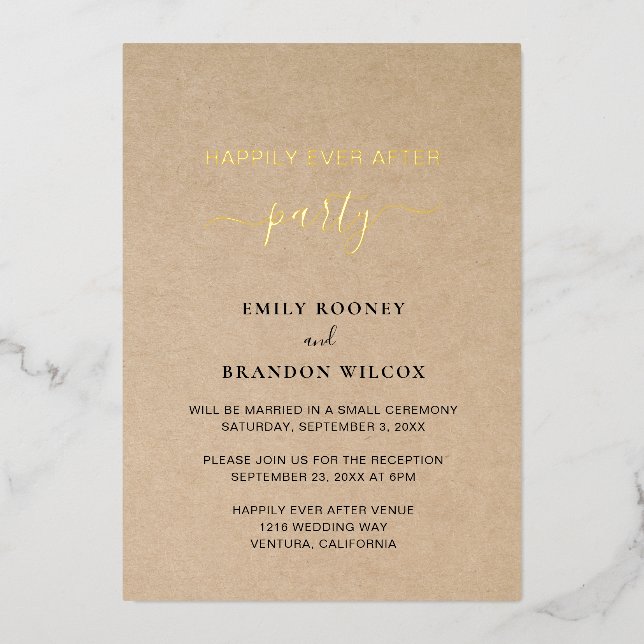 Invitation En Aluminium Réception de Mariage Élégante Rustique Or Moderne (Recto)