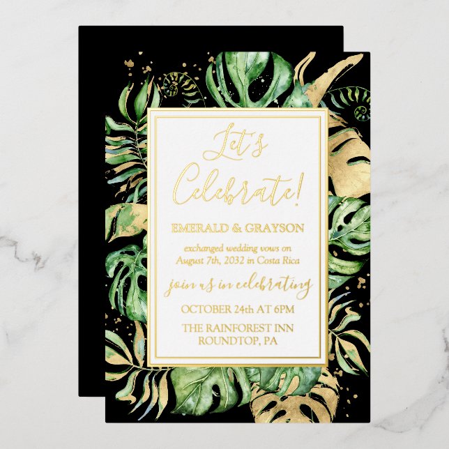 Invitation En Aluminium Réception de mariage en fuite tropicale (Recto/Verso)