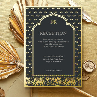 Invitation En Aluminium Réception de mariage indien Elephant & Lotus Flowe