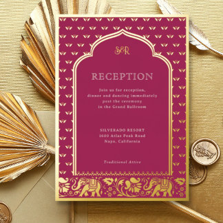 Invitation En Aluminium Réception de mariage indien Elephant & Lotus Flowe