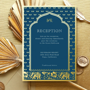Invitation En Aluminium Réception de mariage indienne Elephant & Lotus Flo