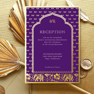 Invitation En Aluminium Réception de mariage indienne Elephant & Lotus Flo