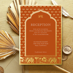 Invitation En Aluminium Réception de mariage indienne Elephant & Lotus Flo
