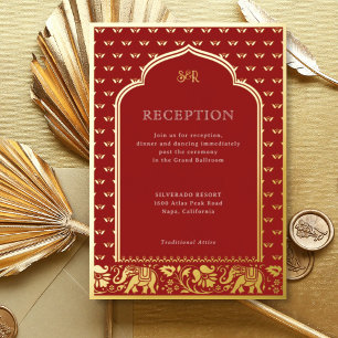 Invitation En Aluminium Réception de mariage indienne Elephant & Lotus Flo