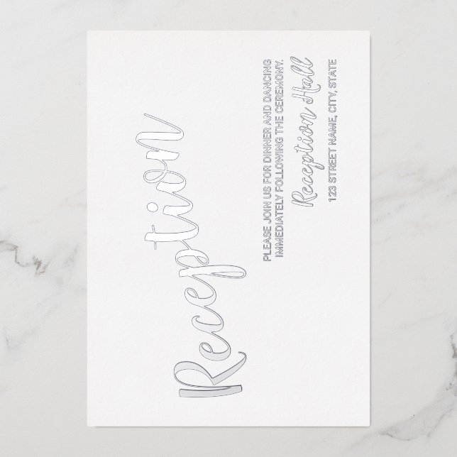 Invitation En Aluminium Réception de mariage moderne Script Argent (Recto)