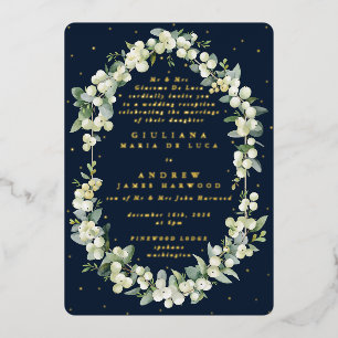 Invitation En Aluminium Réception de mariage Navy Snowberry+Eucalyptus uni