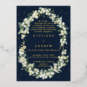 Invitation En Aluminium Réception de mariage Navy Snowberry+Eucalyptus uni