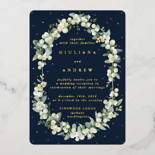 Invitation En Aluminium Réception de mariage Navy Snowberry+Eucalyptus uni