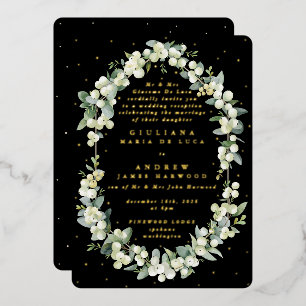 Invitation En Aluminium Réception Formelle Black Snowberry+Eucalyptus Seul
