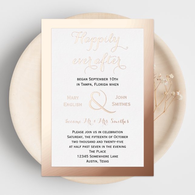Invitation En Aluminium Réception Rose Gold Happily Ever After uniquement (Créateur téléchargé)