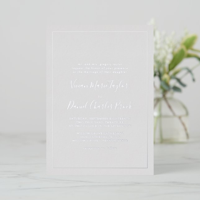Invitation En Aluminium Récipient minimaliste | Mariage traditionnel gris (Debout devant)