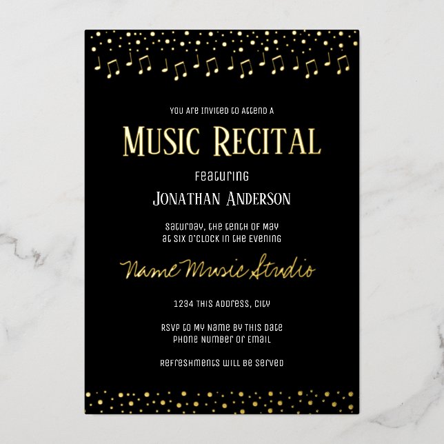 Invitation En Aluminium Récital de musique Confetti (Recto)