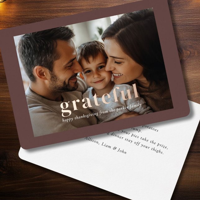 Invitation En Aluminium "Reconnaissant" Rose-Gold-Foil, Photo ("Grateful" Modern, Minimal, Elegant, Rose-Gold-Foil, Photo Card.)