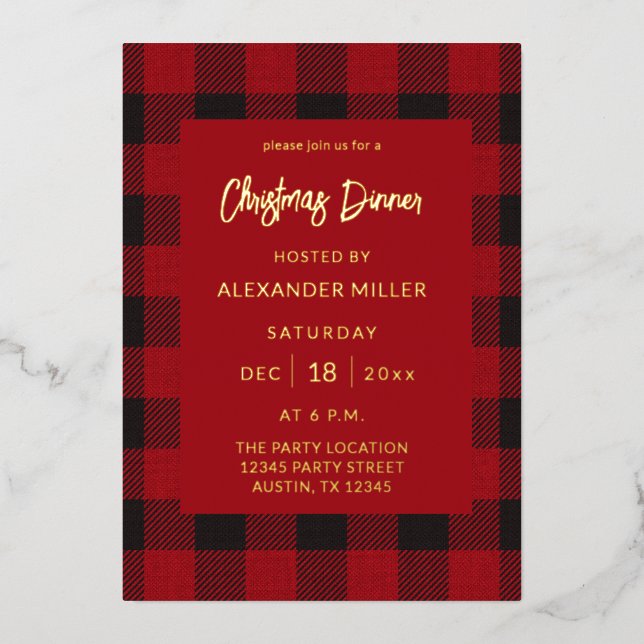 Invitation En Aluminium Red Buffalo Plaid Flannel Noël (Recto)