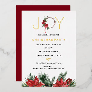 Invitation En Aluminium Red Christmas Party Joy Foliage Wreath