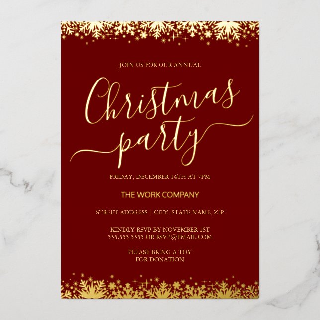 Invitation En Aluminium Red Corporate Christmas Party Gold Snowflon (Recto)