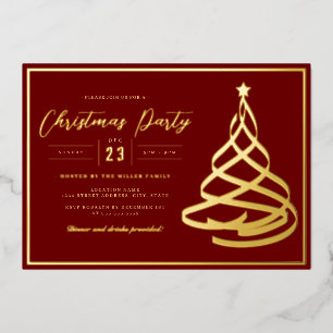 Invitation En Aluminium Red Elegant Gold Tree fête de Noël