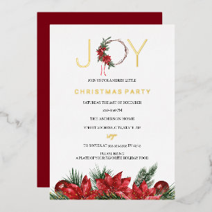 Invitation En Aluminium Red Joy Christmas Party Foliage Wreath