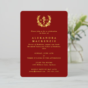 Invitation En Aluminium Red MD Asclepius+Laurel Wreath Graduation Party